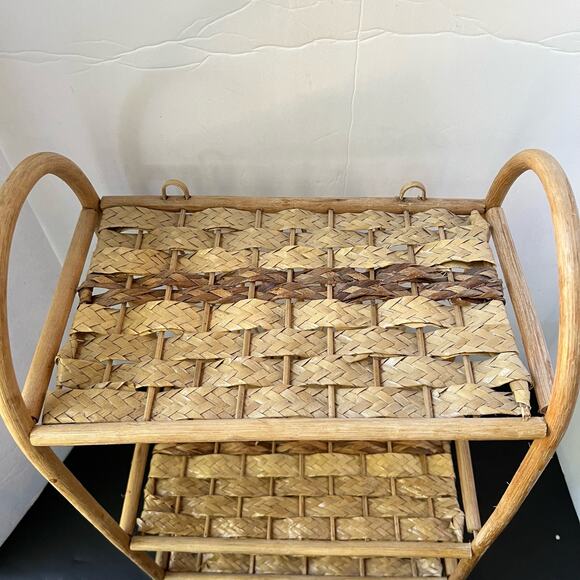 Vintage Wicker Rattan Wall Cabinet Shelf Hanging Bathroom Boho MCM Folding Towel - Picture 14 of 16